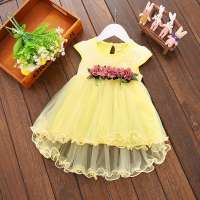 China 2020 spring dress kids baby new design girls one piece scalloped dresses girl Ball Gown floral dresses yellow pink white