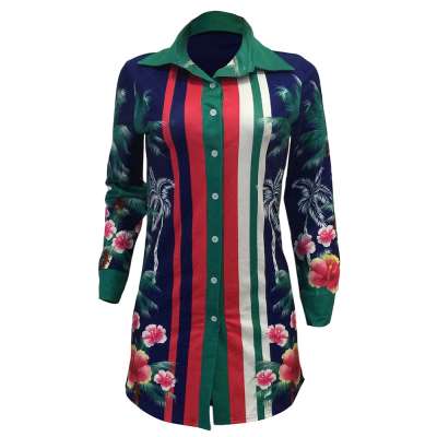 New Designs Women Sexy Long Sleeve Floral Print Casual Blouse