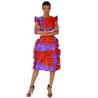 African Wax Print Kitenge Dress Designs Women's Sleeveless Frill Pattern Colorful Dresses