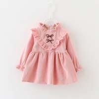 1-6 years Toddler Baby Girl Ribbed Ruffle Dress Cute Kids Solid Long Sleeve Dresses Top Fall Spring Outfits Clothes With Bow