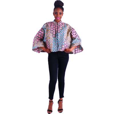 New fashion autumn african wax print turn-down collar long sleeve bomber jacket for women