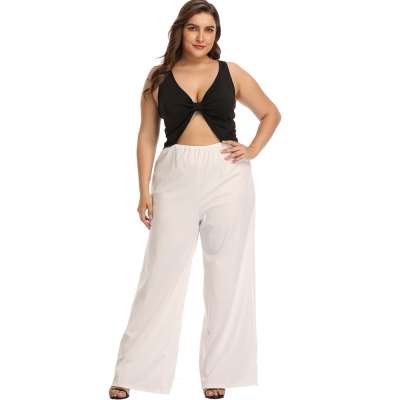 Women's fashion party casual plus size clothing V-neck black and white sleeveless  jumpsuits