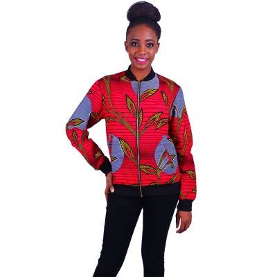 New Feeling Clothing South Africa African Bomber Jackets Red Kitenge Design Plus Size Clothing