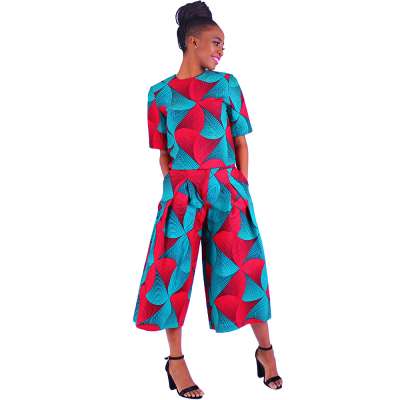 African new design wax print short sleeve  two piece casual clothing set for women