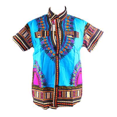 High Quality African T Shirt Design Wax Printing African Fashion Blue Colorful Wear